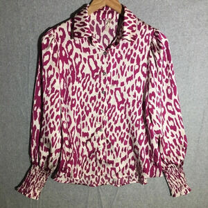 Womens NWOT Entro Blouse Button Up Animal Print Colorful Work Office Career